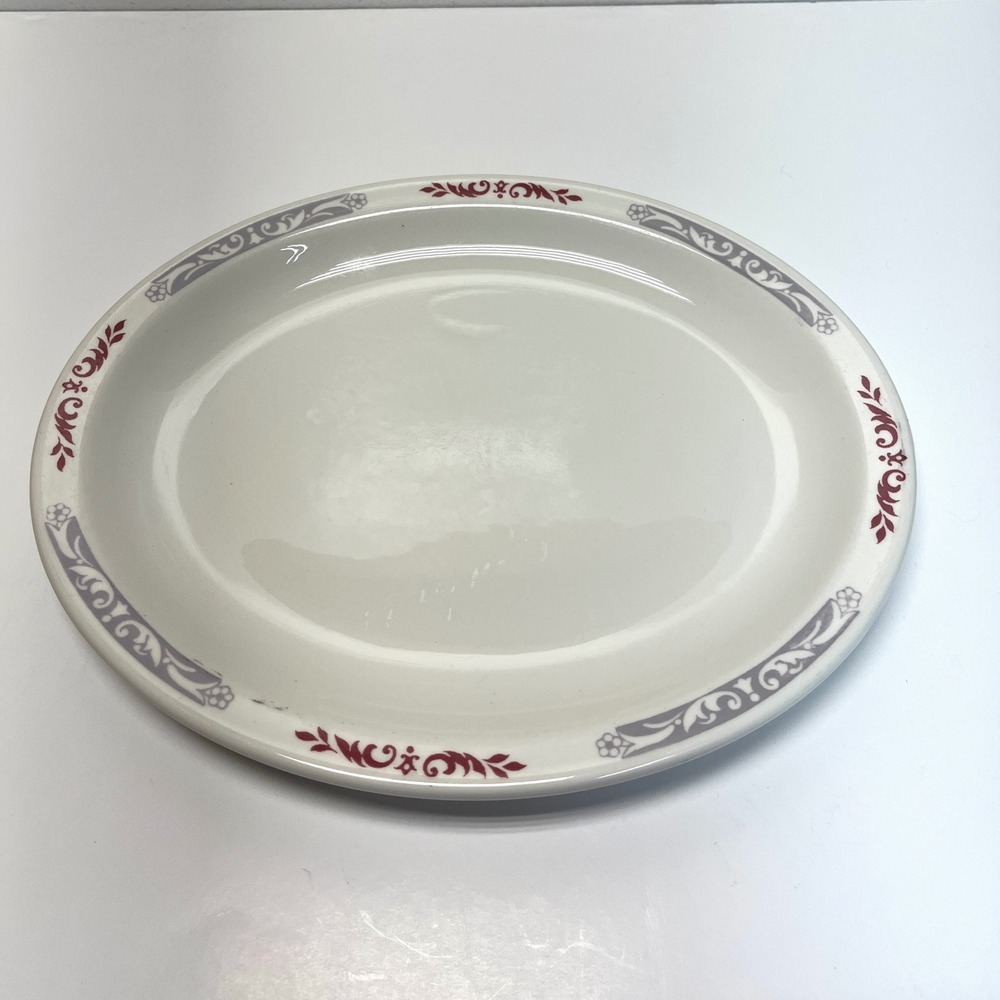 Vtg Homer Laughlin Georgia Scroll Oval Platter Serving Dish G-42 Cream Red Grey